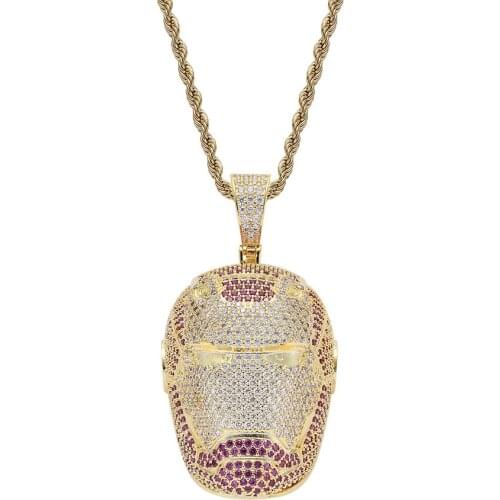 Hip Hop Jewelry High Quality Iced Out Chain 18K Gold Plated Bling CZ Simulated Diamond Hip-hop Chainsaw Hero Pendant Necklace