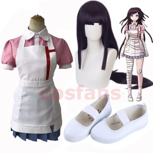 Dangan Ronpa 2 Mikan Tsumiki Cosplay Costume Danganronpa Dress Women Heat Resistant Synthetic Hair Halloween Party Wigs Shoes