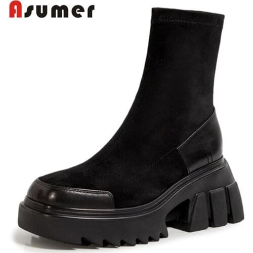 Asumer 2020 new arrive thick bottom ankle boots women fashion shoes solid colors autumn winter casual stretch ladies boots