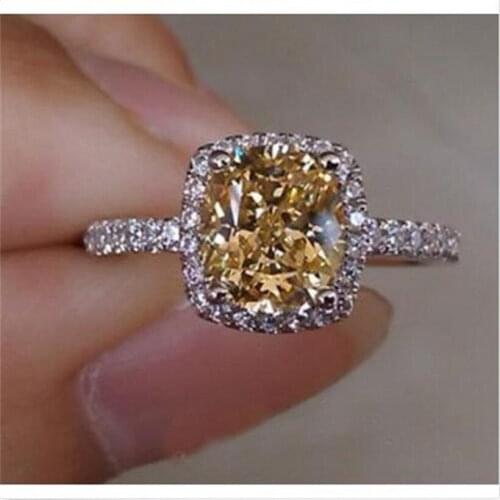 Real s925 Sterling Silver Wedding Rings for Women Princess-cut Yellow 5a CZ Engagement Ring Simulated Diamond Platinum Jewelry