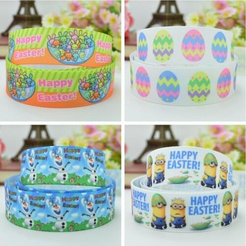10 Yards 22mm 7/8" Easter eggs rabbit cartoon Printed grosgrain ribbon hair bow Headwear DIY hair accessories retail B0929