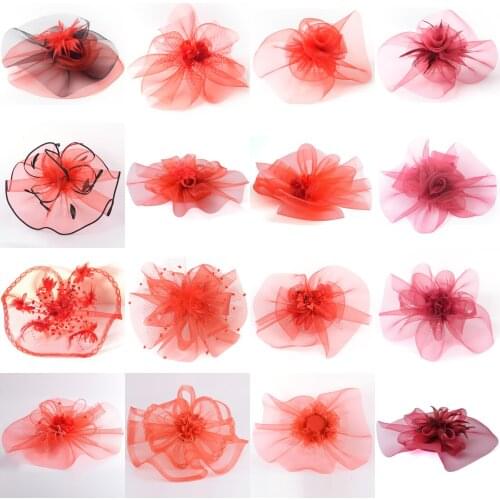 16design Large Fascinators Hats Flower Lace Feathers Veils Hair Clips Cocktail Weddings Women Lady Hairpiece Accessories