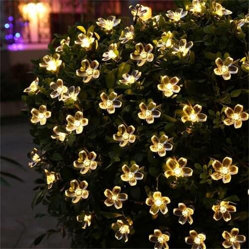7m 50leds Peach Flower Solar Garden Blossom Lamp LED String Fairy Lights Solar Garlands Garden Christmas Decoration for Outdoor