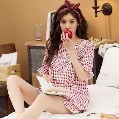 BZEL Hot Sale Summer Pajama Sets 4 Color Ladies Sleepwear Suit 2PCS 100% Cotton Casual Home Wear Round Neck Underwear Pijama 3XL