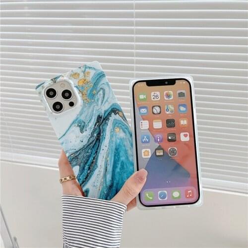 Gold Foil Marine Textured Phone Case For iphone 12 11 pro max 8 7 plus Xs max XR SE 2020 Right angle square soft shell cover