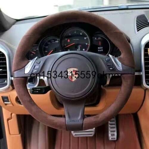 DIY Car Steering Wheel Cover For Porsche 911 Cayenne Panamera 2010- 2011 Accessories Top Leather