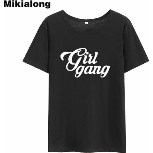 Mikialong Girl Gang Punk Rock T Shirt Femme 2018 Summer Short Sleeve Cotton T-shirt Women Black White Camiseta Feminina Tops
