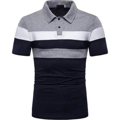 Summer Fashion Contrast Stripe Short Sleeve Mens T-shirt Casual Lapel Stitching Button Pullover Office Oversize Mens Clothing
