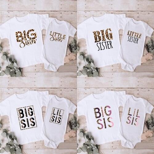 Big Sister Little Sister Girls T shirt & Baby Rompers Fashion Leopard Print Cute T-shirts Kids Sibling Matching Outfits Clothes
