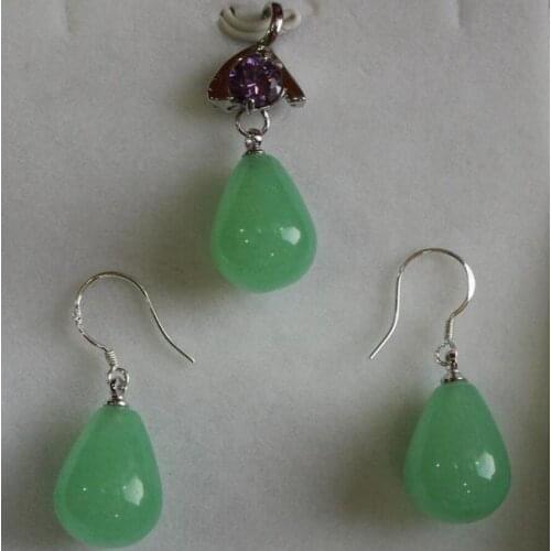 Perfect match ladys 12*16mm light green jade pendant, earring set