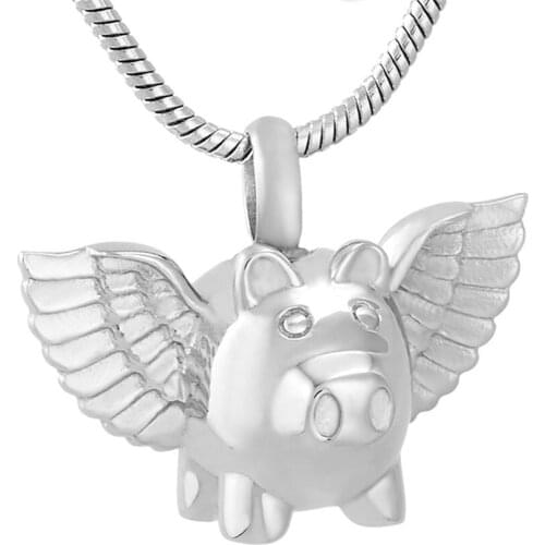IJD9732 Wholesale Women Man Flying Pig Animal Stainless Steel Memorial Ash Keepsake Cremation Jewelry Pendant Necklace