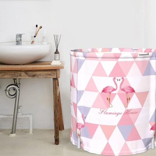 Adult Pink Folding Bath Tub Thickening Insulation Bath Barrel Home Body Bathtub with Cover 65*70cm