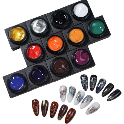 12 Colors Nail Art Paint Glue Painting Carved Chain Link Flower Drawing Line Smudge Gradient Drawing Silk Glue Spider Glue TSLM1
