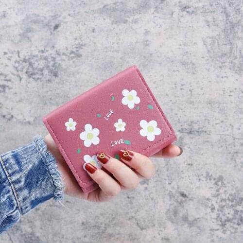 Women Wallet Girls Small Coin Purses Money Bags Designer Flower Print Female Purses PU Leather Short Card Holder Clutch Bag