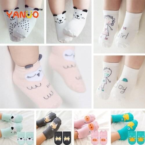 Spring Summer Winter Cute Cartoon Baby Socks Newborn Cotton Baby Boys Girls Toddler Asymmetry Anti-slip Socks for 0-48 Months