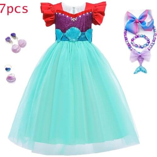 Fashion Summer Princess Dress Girl Christmas Party Costume Set Mermaid Cosplay Dress Kids Birthday Gift Dress For Girls 3-10 Age