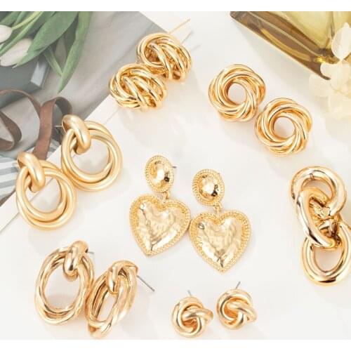 Fashion Luxury Statement Heart Earrings For Women Gold Metal Geometric Hanging Earrings 2021 Trend Female Modern Wedding Jewelry