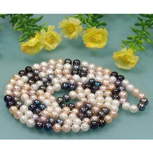 Fashion gift 8-9mm Multi-colored Natural Freshwater Cultured Pearl Necklace long 50"