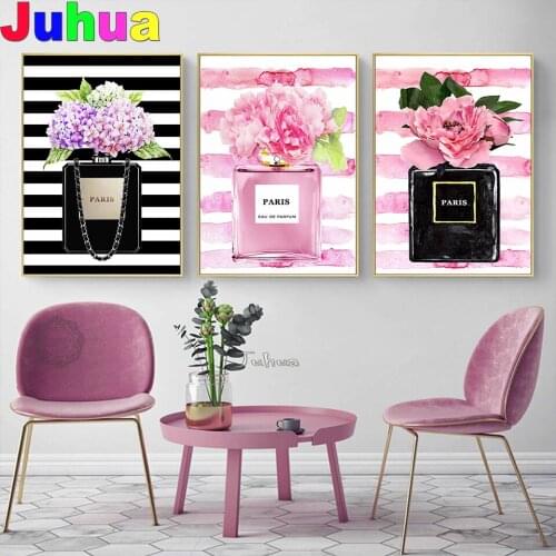 3 Pieces Perfume Bottle Flower diamond Painting Full Square/Round mosaic diamond set 3d cross Stitch RomanticTriptych,home art