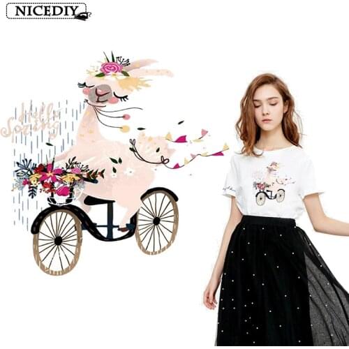 Nicediy Fashion Flower Deer Pacthes Heat Transfer Vinyl Iron On Transfer For Clothes Cartoon Badge Ironing Stickers Applique DIY