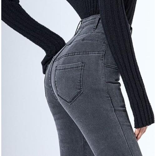 2021 New Slim Plus Size High Waist Pencil Jeans Women Casual High Elastic Skinny Pants Fashion Button Denim Trousers Female