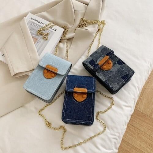 2021 New Fashion Womens Bag Mini Mobile Phone Bags Chain Small Square Bag Denim Crossbody Bags For Women