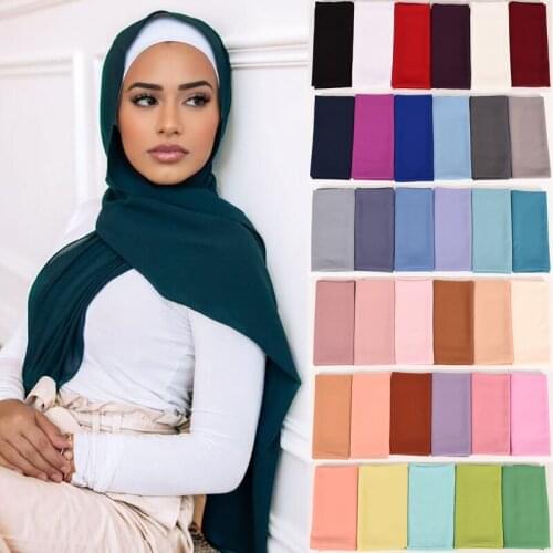 Solid Color Chiffon Islamic Headscarf Breathable Jersey Scarf Hijab for Muslim Women 2021 Summer Indian Turkish Turban Headwraps