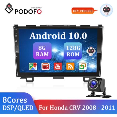 Podofo 2Din Android 9.1 GPS Navigation Car Radio 8'' Wifi Universal Multimedia Player For 2008 - 2011 Honda CRV With Mirror link
