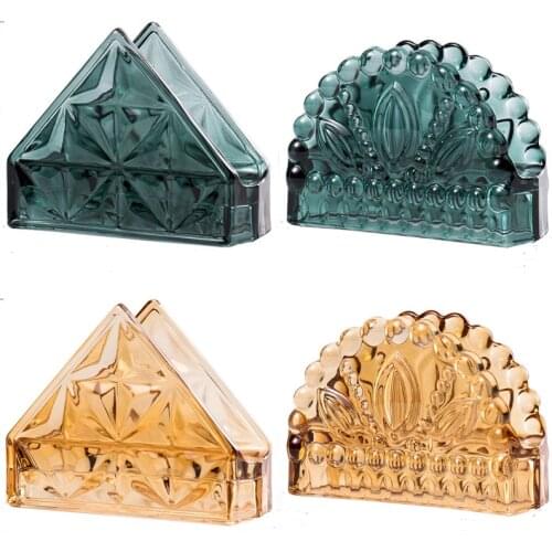 Relief Dark Green Nordic Vintage Glass Tissue Holder Desktop Home Napkin Holder Hotel Cafe Storage Rack Tower Wedding Decoration