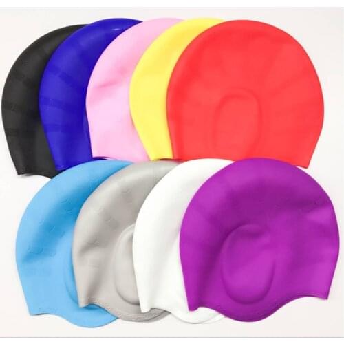 High Quality Silicone Swimming Cap With Ear Cover Durable Pure Color Swim Caps For Men Women Surfing Diving Swimming Accessories