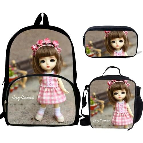 School Bags For Teenagers Girls Large Capacity Cute Girls Doll Printing School Backpack Set Rucksack Child Book Shoulder Bags