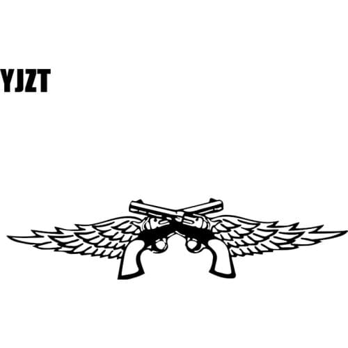 YJZT 19.5*4.6CM Interesting Wings And The Gun Car Sticker Vinyl Decoration High Quality Black Silver C12-0225