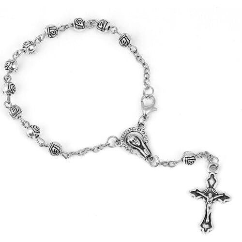 Jewelry 2021 Trend Jesus Cross Charm Bracelet Christian Supplies Gifts Rosary Bracelets On Hand Wholesale Zinc Alloy Material