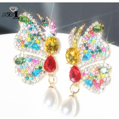 YaYi Jewelry Multi Glass Flower Dangle Women Ancient Gold Color Wear Ear Band Tassel Wedding Stud Drop Hoop Clip Earrings