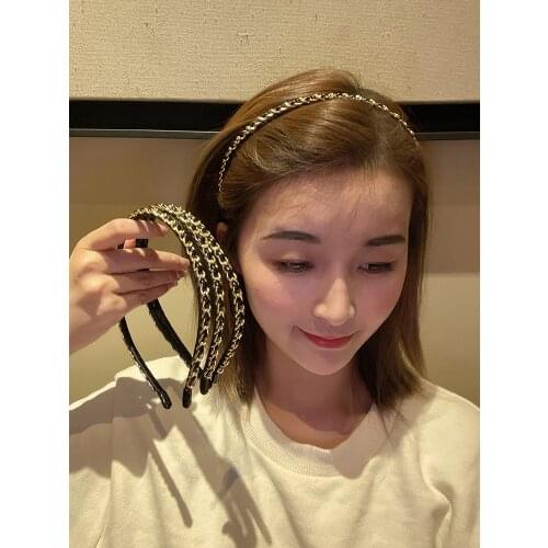 Fashion Ladies Girls Cute Chain Faux Leather Thin Headband Hairband Headdress Hair Accessories Wholesale