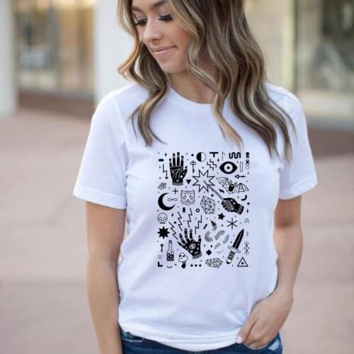 Zuolunouba Womens Magic T-shirt Print Harajuku Loose O Neck Cotton Short Sleeve Tess Top Summer Woamn