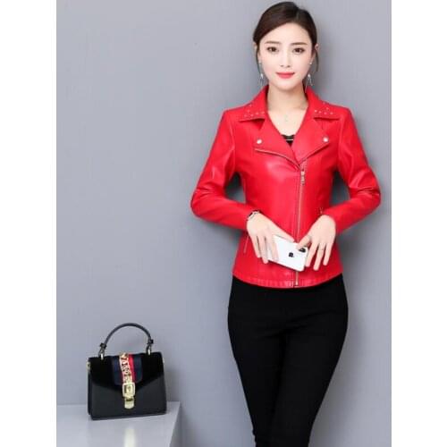 Large Size Womens Leather Coat New 2021 Motorcycle Leather Jacket Women Jackets Short Slim Coats Female Leather Clothing Black