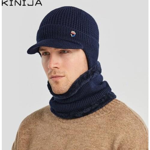 Winter men Skullies Beanie Hat fishing Warm Baseball Cap Windproof ear protection Cap Balaclava Gorras Bonnet Knitted Hat+scarf