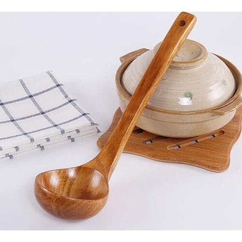 1PC Japanese Solid Wood Soup Ladle Long Handle Hot Pot Spoon Kitchen Cooking Utensil