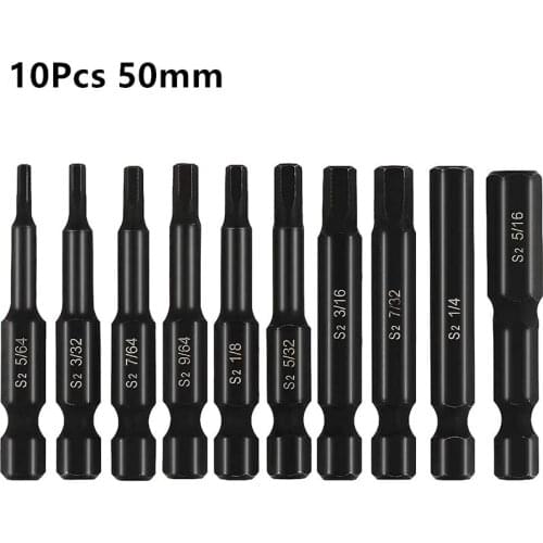 10Pcs Imperial Inner Hex S2 Alloy Steel Electric Screwdriver Bit 50mm Strong Magnetic Socket Screwdriver Set