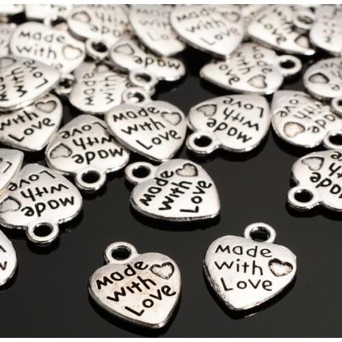 100PCS/Bag Fashion Heart Charms Pendants DIY Made With Love Pendant Charm Beads Necklace Craft for DIY Bracelets Jewelry