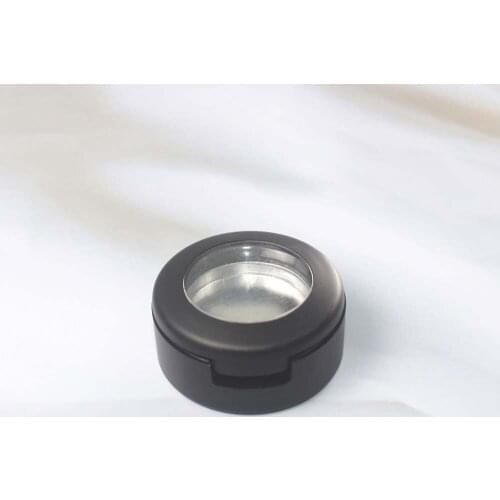 100 pcs per lot round empty plastic eye shadow case Dia 26mm, matte black lip balm compact with clear window