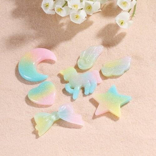 14pcs mixed resin rainbow unicorn cabochon for DIY brooch decoration whiped cream case