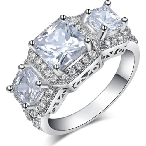 2016 jewellery factory oem women wedding ring filled jewelry new square zircon silver color wedding ring us 6 7 8 Distribution