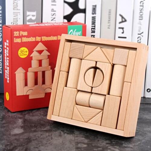 22 Wooden Castle Building Blocks Toy Box Montessori educational Stacking Toys Children Construction Building houten speelgoed