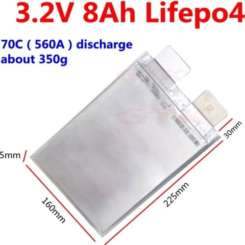 High rate 3.2V 8Ah Lifepo4 battery 3.2V 8000mAh cells 70C discharge for Car start power model aircraft 12V 24V battery pack diy
