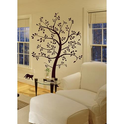 BIG TREE CAT & BIRD Wall Decal Deco Art Sticker Mural Plus Big Size Vinyl Tree Wall Stickers For Kids Room Babay Wall Decals 802