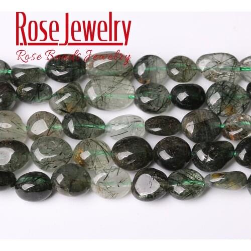 6-8mm Irregular freeform pebble Green Rutilated Quartz Beads Smooth crystal loose beads For Jewelry Making Diy Bracelet Necklace