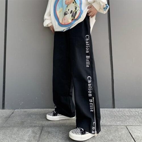 Summer Wild Men And Women ins Casual Pants Korean Version Of Printed Letters Zipper Pants Loose Trousers Streetwear