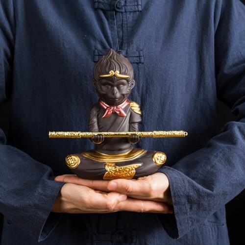 Monkey King Quest for The Sutra Decoration Purple Tea Table Tea Shelf Accessories Gold Cudgel Decoration Clay Tea Pet ChineseTea